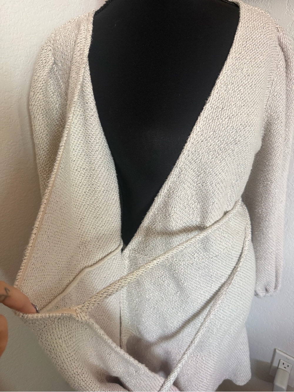 Anthropologie Diana Knit Textured Cream Wrap Dress with Tie Waist - Size M - Picture 6 of 11